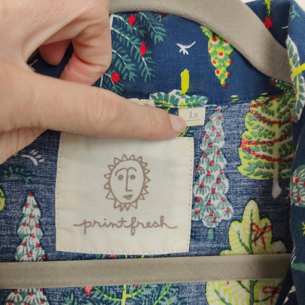 Printfresh Pajama Top Womens Plus Size 1X Blue Twinkling Trees Organic‎ Cotton - Picture 5 of 7